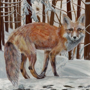 Fox in The Forrest 8&quot;x8&quot; Gouache Original Painting