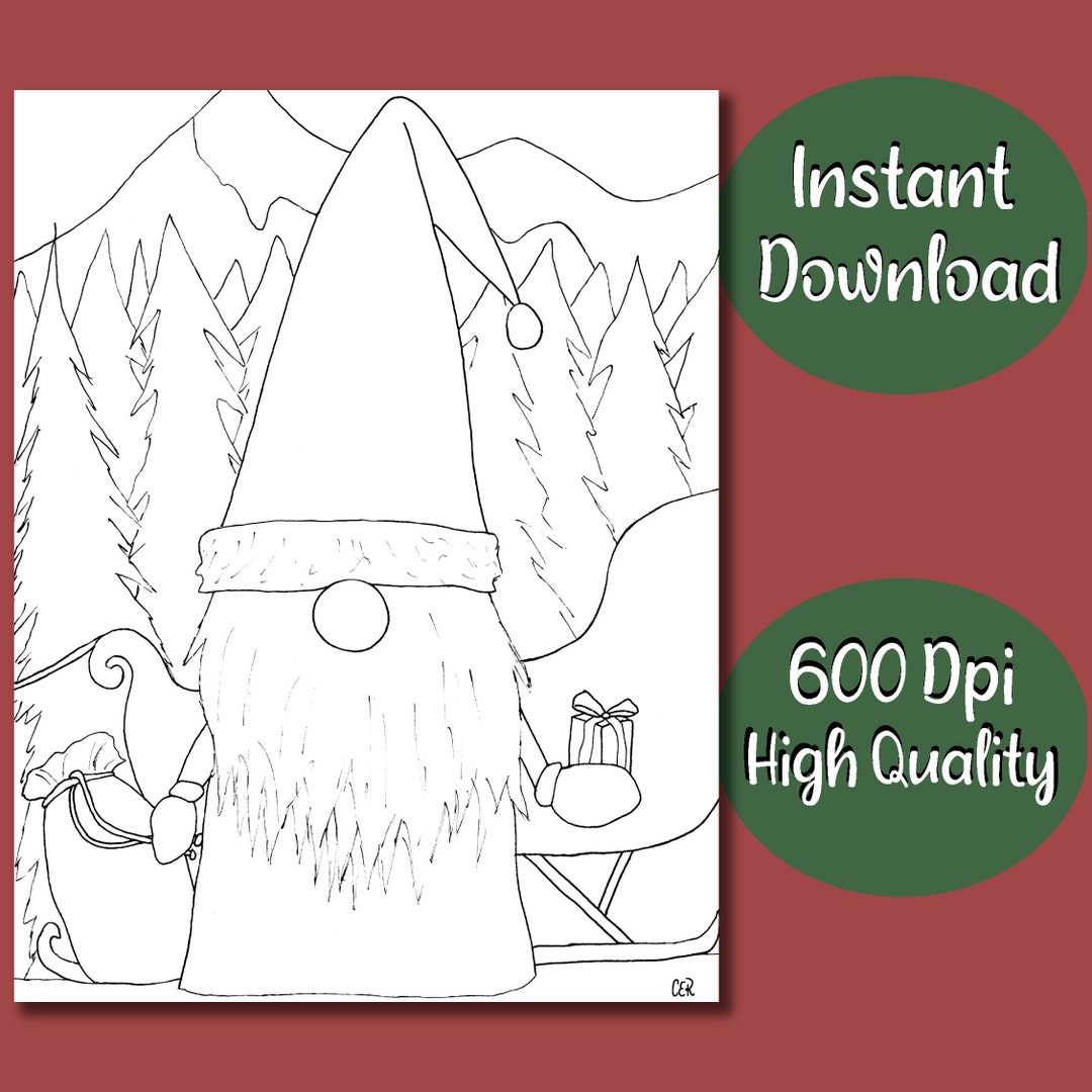 Santa Gnome Printable Coloring Page - Etsy