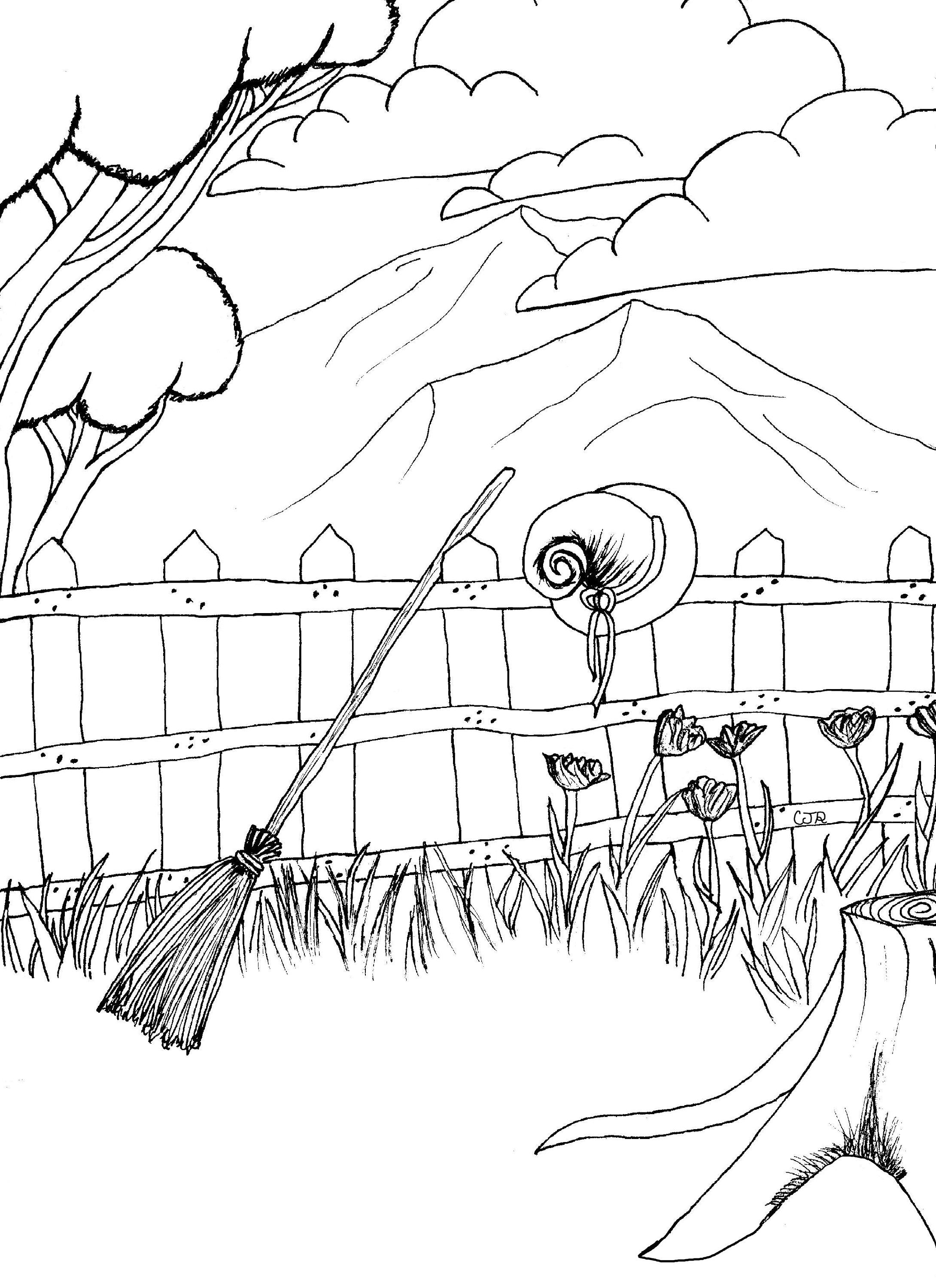 Witch's Backyard Printable Coloring Page - Etsy