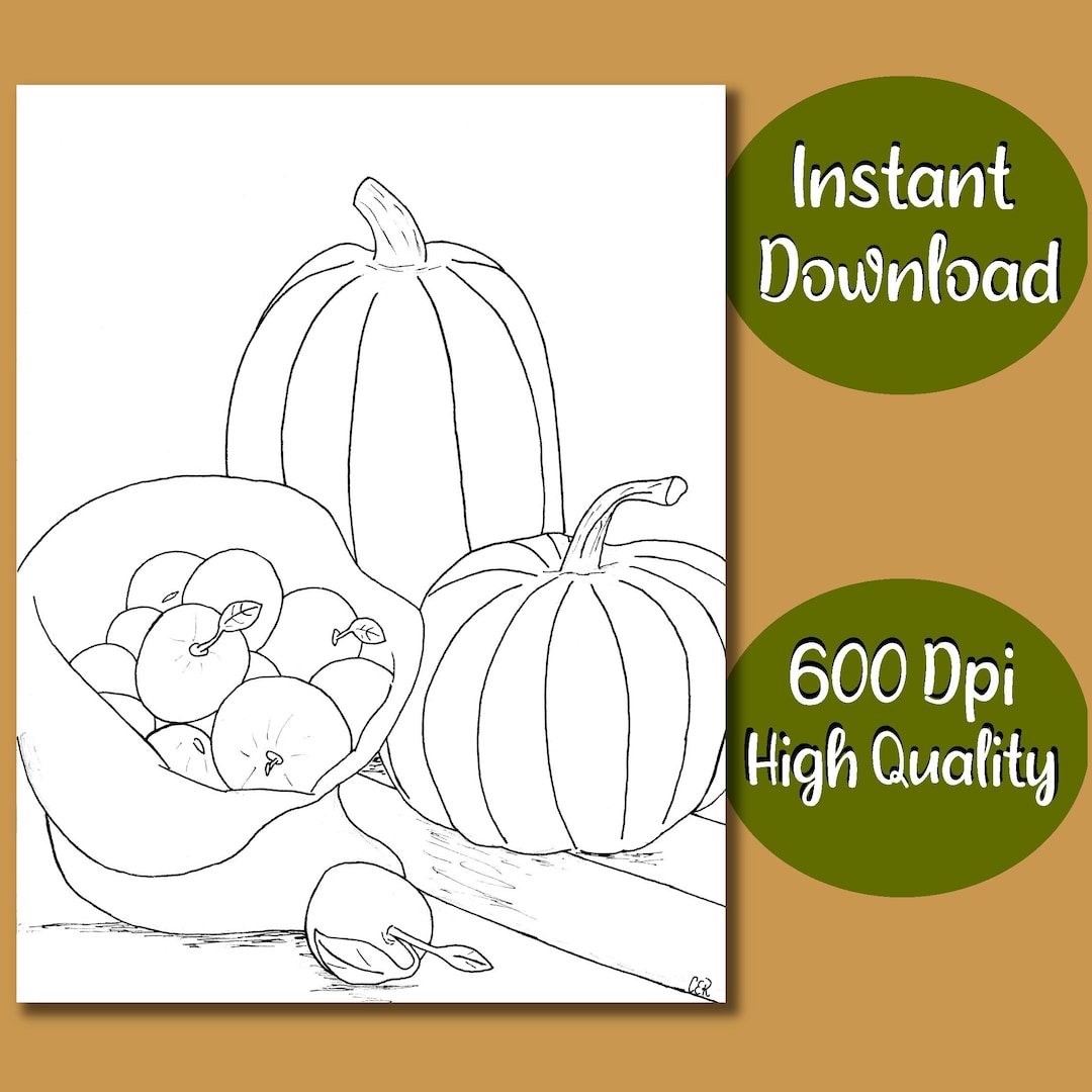 Apple &amp; Pumpkin Harvest Printable Coloring Page - Etsy