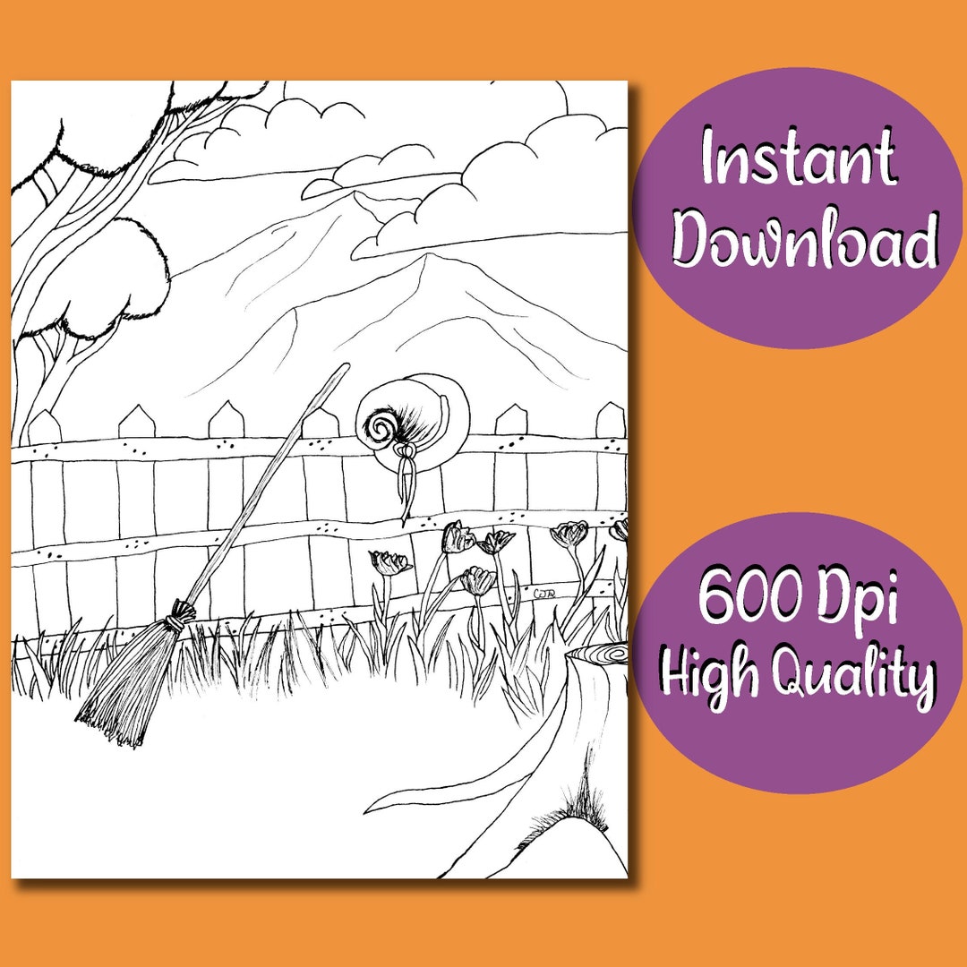 Witch's Backyard Printable Coloring Page - Etsy