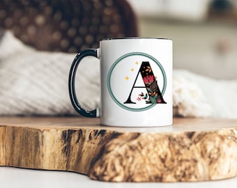 Taza de letra, taza de letra inicial, 11 oz, taza de monograma, taza de alfabeto floral, taza floral de letra, regalo para mamá hija, taza de carta de regalo