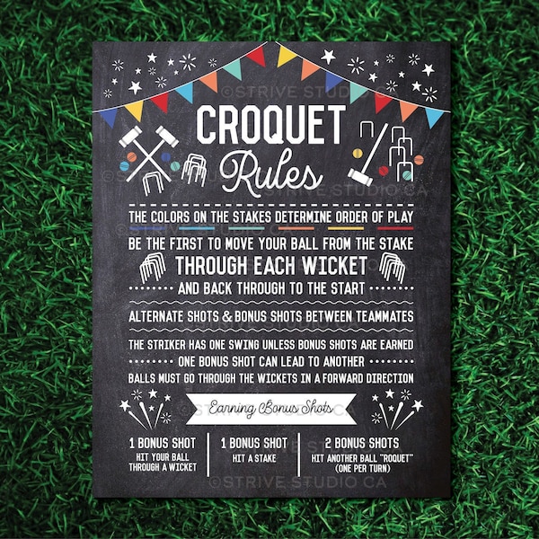 Croquet Rules Sign: Outdoor Party Game, Backyard Decor (Printable INSTANT DOWNLOAD)