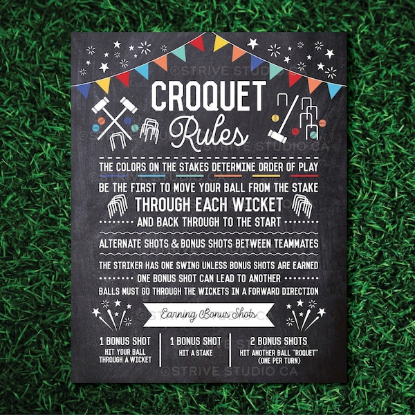 Croquet Rules Sign, Croquet Game Sign, Yard Sign, Outdoor Party Game, Wedding Lawn Game, Backyard Game, Printable INSTANT DOWNLOAD