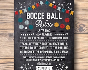 Bocce Ball Rules Sign, Bocce Ball Poster, Backyard Games, Outdoor Party Games, Yard Signs, Wedding Games, Wedding Signs, Instant Download