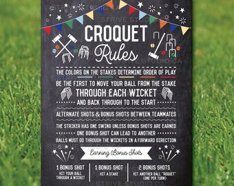 Croquet Rules Sign, Croquet Game Sign, Yard Sign, Outdoor Party Game, Wedding Lawn Game, Backyard Game, Printable INSTANT DOWNLOAD