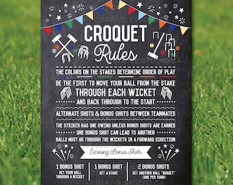 Croquet Rules Sign: Backyard Lawn Game Printable (Instant Download)