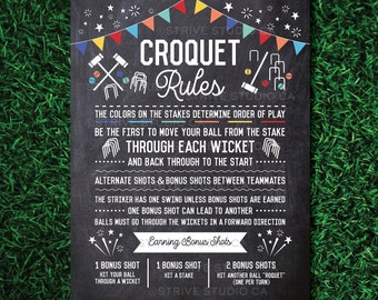 Croquet Rules Sign, Croquet Game Sign, Yard Sign, Outdoor Party Game, Wedding Lawn Game, Backyard Game, Printable INSTANT DOWNLOAD