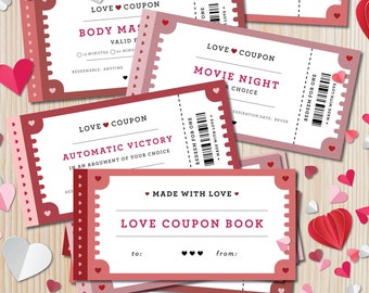 35 Fun Love Coupon Book, Valentines Day Coupons, Printable Love Coupons, Gift for Him Her, Anniversary Gift, Love Vouchers, Instant Download
