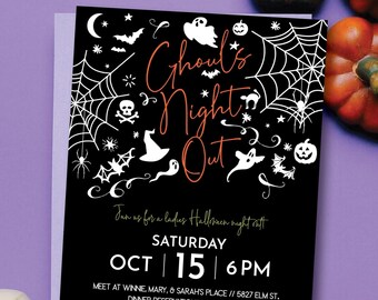 Ghouls Night Out Invitation: Halloween Ladies Night Invite (Editable Template, Instant Download)