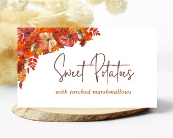 Thanksgiving Harvest Buffet Card Editable Template, Buffet Cards, Friendsgiving Buffet Cards, Food Labels, Fall Wedding Buffet, Food Cards