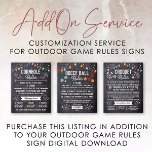 CUSTOMIZATION SERVICE Add-On for Outdoor Game Rules Signs only