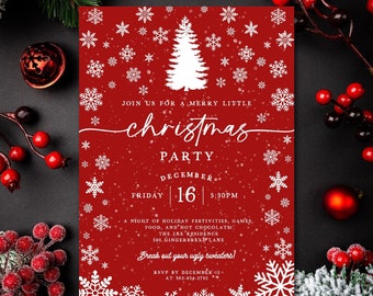 Modern Winter Wonderland Christmas Party Invitation, Editable Template, Holiday Party DIY Invite, Festive, Snowflakes, Snow Fall