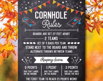 Cornhole Rules Sign Fall Colors, Outdoor Games, Bag Toss Tournament Yard Sign, Cornhole Sign, Bar League Rules, Printable INSTANT DOWNLOAD