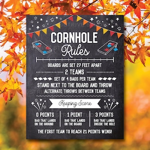 Cornhole Rules Sign Fall Colors, Outdoor Games, Bag Toss Tournament Yard Sign, Cornhole Sign, Bar League Rules, Printable INSTANT DOWNLOAD