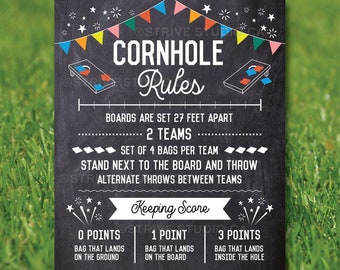 Cornhole Rules Sign, Family Outdoor Games, Bag Toss Tournament Yard Sign, Points Score Sign, Bar League Rules, IMPRIMIBLE DESCARGA INSTANTE