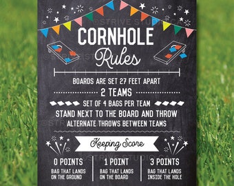 Cornhole Rules Sign, Family Outdoor Games, Bag Toss Tournament Yard Sign, Points Score Sign, Bar League Rules, Printable INSTANT DOWNLOAD