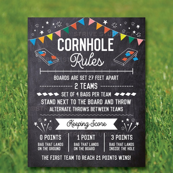 Cornhole Rules Sign, Family Outdoor Games, Bag Toss Tournament Yard Sign, Points Score Sign, Bar League Rules, Printable INSTANT DOWNLOAD