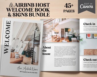 Classic Airbnb Welcome Book Signs Bundle, Canva Template | Editable Guest Book | House Host Manual Guidebook | Real Estate | Vacation Rental