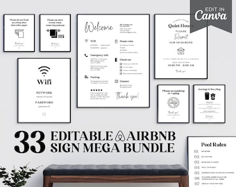 Airbnb Signs Bundle: Modern Rental Home Signage (Editable Canva Template)