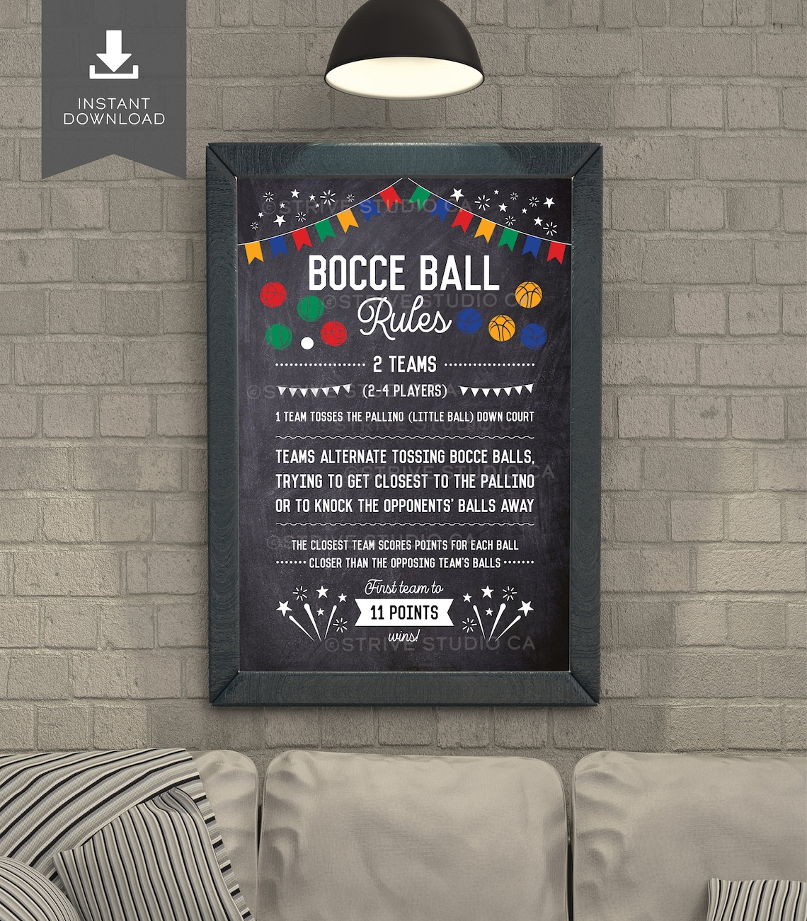 Bocce Ball Rules Sign, Bocce Ball Poster, Backyard Games, Outdoor Party