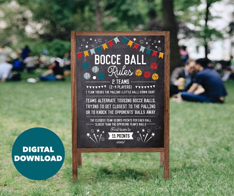 Bocce Ball Rules Sign, Bocce Ball Poster, Backyard Games, Outdoor Party Games, Yard Signs