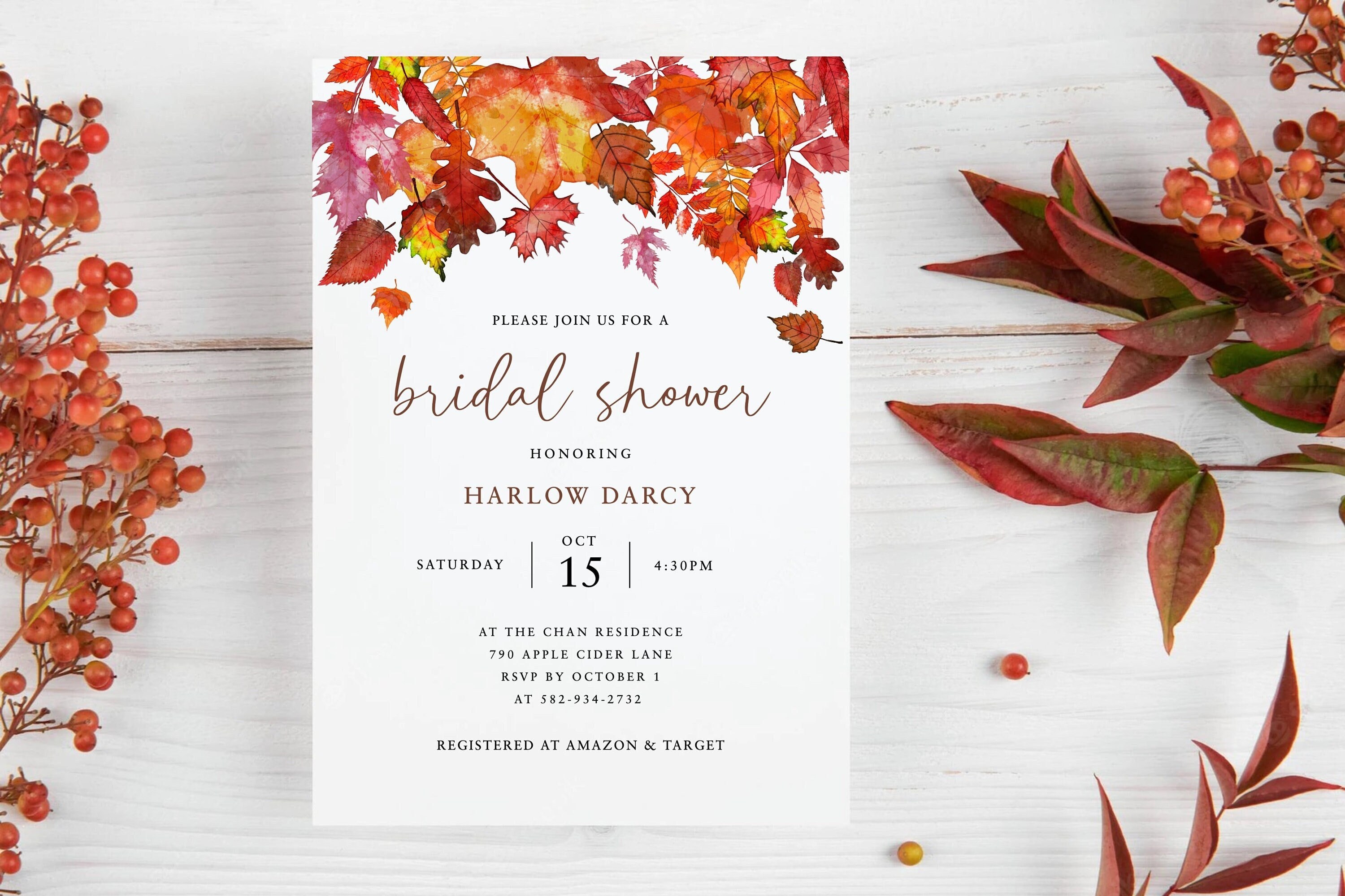 Fall Bridal Shower Invitation Template Editable Printable Bridal