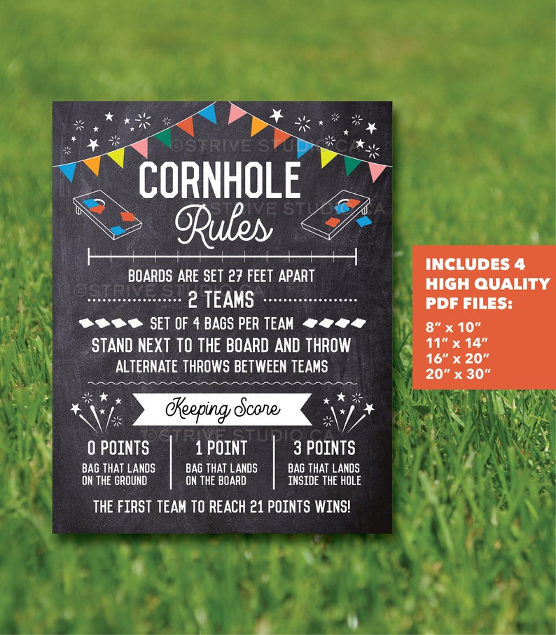 Cornhole Rules Sign Family Outdoor Games Bag Toss Tournament Etsy