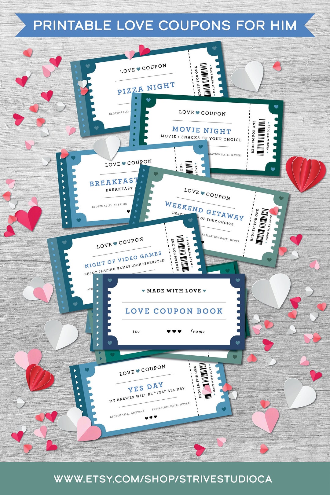 Love Coupon Book for Him, Printable Love Coupons, Valentines Day Coupons, Gift for Him, Husband ...