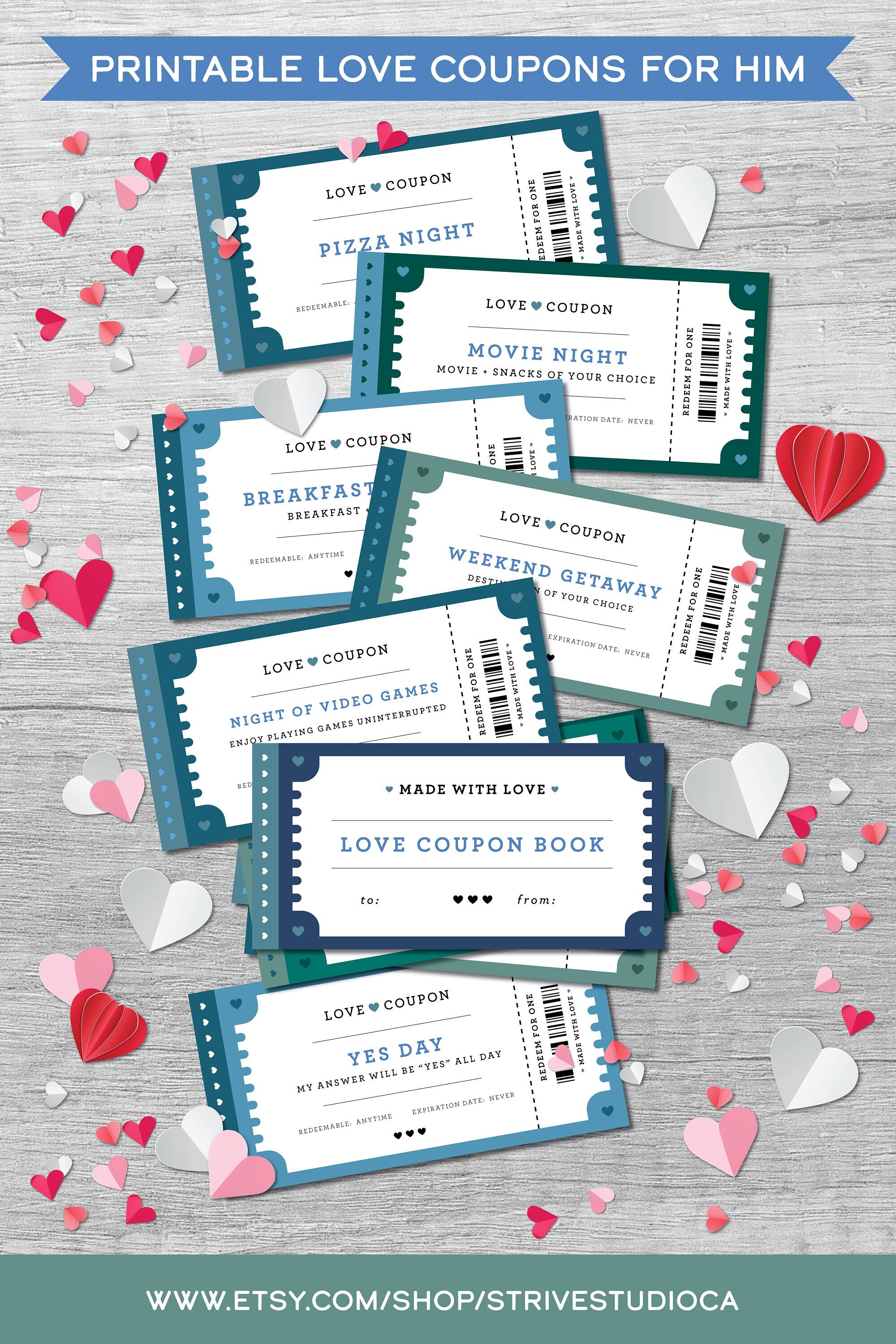 Love Coupon Book for Him, Printable Love Coupons, Valentines Day ...
