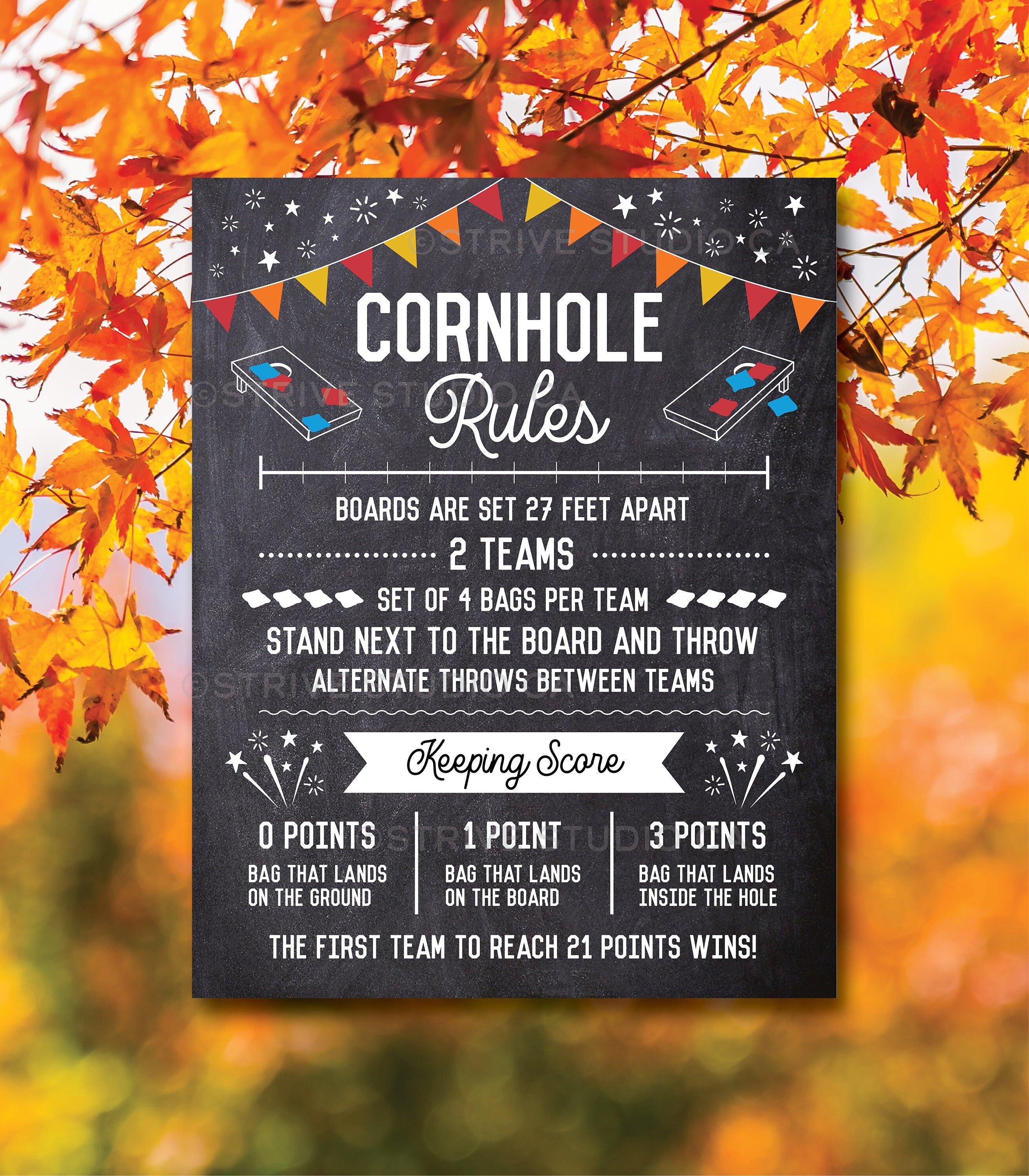 Cornhole Rules Sign Fall Colors, Outdoor Games, Bag Toss Tournament Yard Sign, Cornhole Sign, Bar League Rules, Printable INSTANT DOWNLOAD