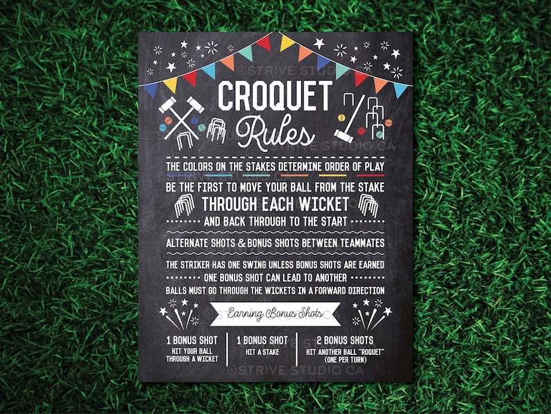 Croquet Rules Sign, Croquet Game Sign, Yard Sign, Outdoor Party Game, Wedding Lawn Game, Backyard Game, Printable INSTANT DOWNLOAD