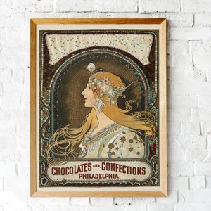 Vintage Alphonse Mucha Print~Whitman&#39;s Chocolate Advert~Bohemian Art Nouveau ~Warm Gold Tones~Fairytale Goddess Printable Wall Art