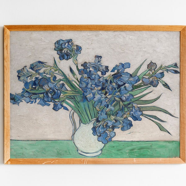 Van Gogh Irises Flower Painting Still Life~French Provincial Country Farmhouse Decor~ Blue Irises in a Vase~Printalbe Wall Art