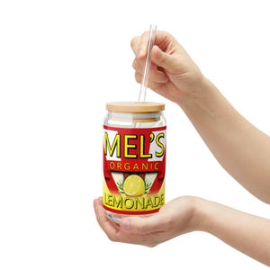 Mel's Organic Lemonade Sipper Glass | 16oz Lemon Pattern Drink Jar