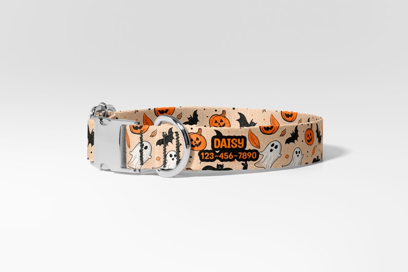 Personalized Halloween Dog Collar Set With Name Tag, Matching Leash