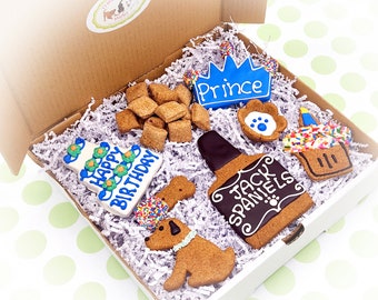 Birthday Boy Dog Treat Gift Box | Human Grade, Handmade and Decorated Dog Cookies | Free & Fast Shipping