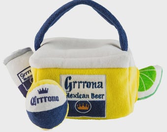 Juguete interactivo para perros con forma de nevera de cerveza Grrrona