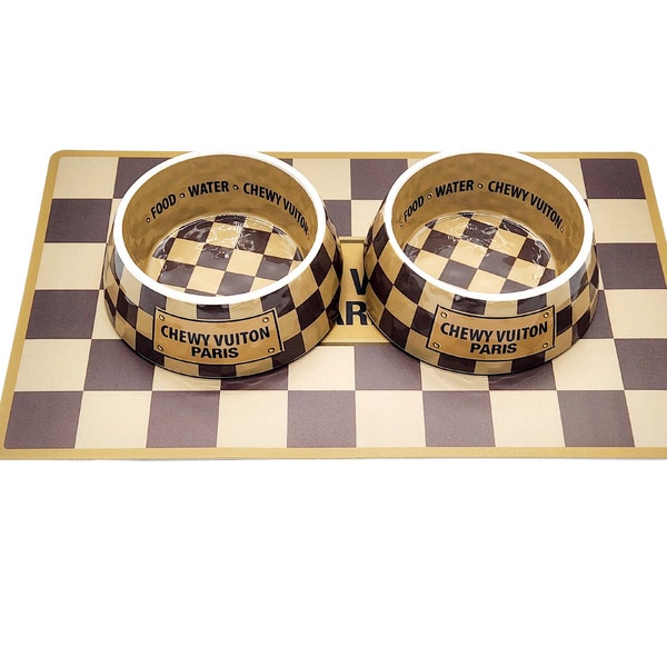 Chewy Vuiton Dog Bowl Set with Placemat | Free Shipping