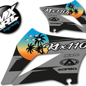Kühlerhaubenaufkleber für Kawasaki KLX 110 2010 - 2023 Modelle, Grafiken, Abziehbilder Rise style