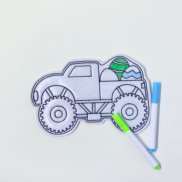 Reusable coloring Easter egg monster truck