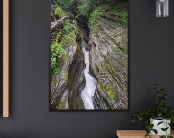Framed Canvas Print, Water from Bridge, Rushing Stream Nature Photography, Wall Decor, Nature Lover Gift, Office Hanging Original Photograph