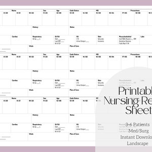 3-6 Patient Nurse Report Sheet | Druckbar | MedSurg Krankenpflege | Nurse Brain Laken | Bachelor Krankenschwester