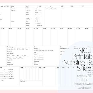 NICU Nurse Report Sheet | 1-2 Patienten | Druckbarer Bericht | NICU Krankenschwester | Nurse Brain Laken | Bachelor Krankenschwester