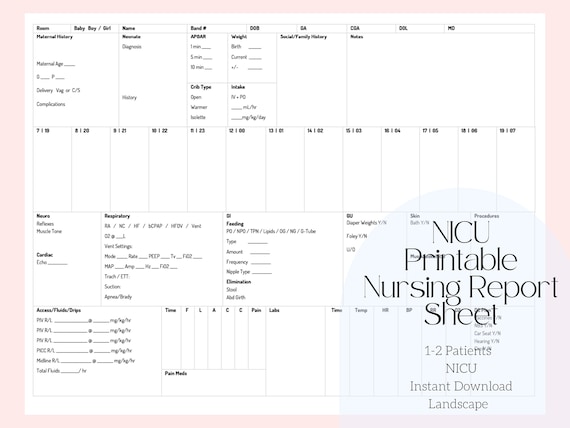 NICU Nurse Report Sheet 1-2 Patients Printable Report - Etsy
