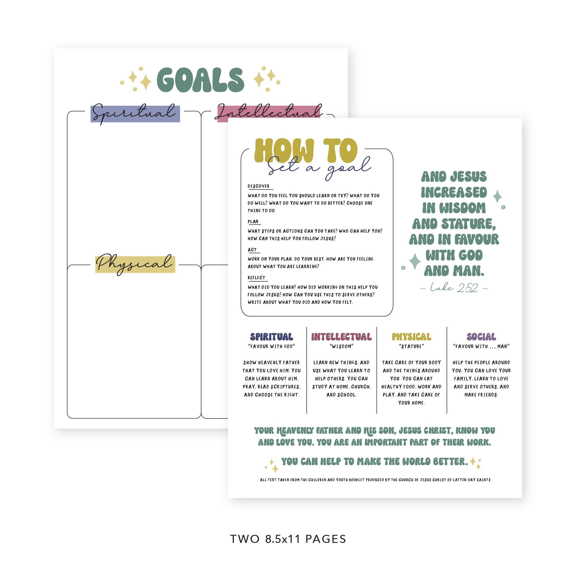 Goal Sheet | Children and Youth | Printable | LDS - Etsy