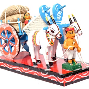 KITES GROUP® ハンドメイド木製牛車 - 25 CM ブルー