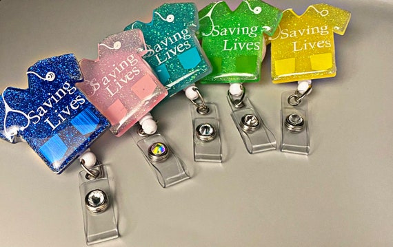 Saving Lives Scrub Top Badge Reel /glitter Badge Reels/ Badge Reel/healthcare  Worker ID Holder/healthcare Gift 