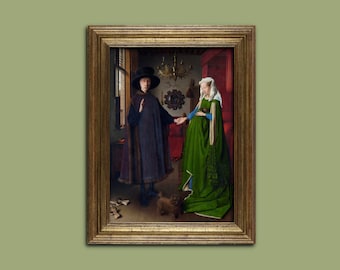 Retrato de Arnolfini, Jan Van Eyck, famosa lámina de bellas artes, arte mural clásico, arte vintage restaurado, decoración de pared, regalo para amantes del arte