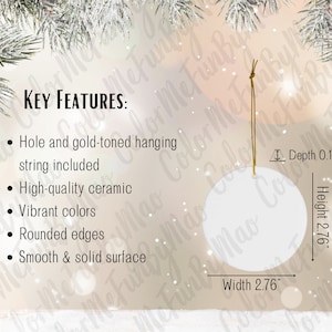 Circle Ceramic Ornament Size Chart Key Features and Size for Circle Ceramic Christmas Ornament Editable Template Canva Ornament Mockup